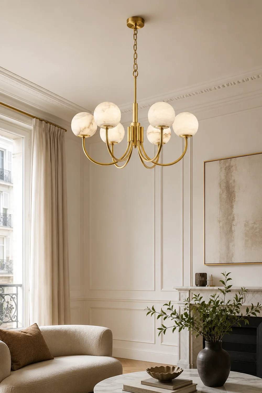 Brass Alabaster Round Chandelier - Lumpaz