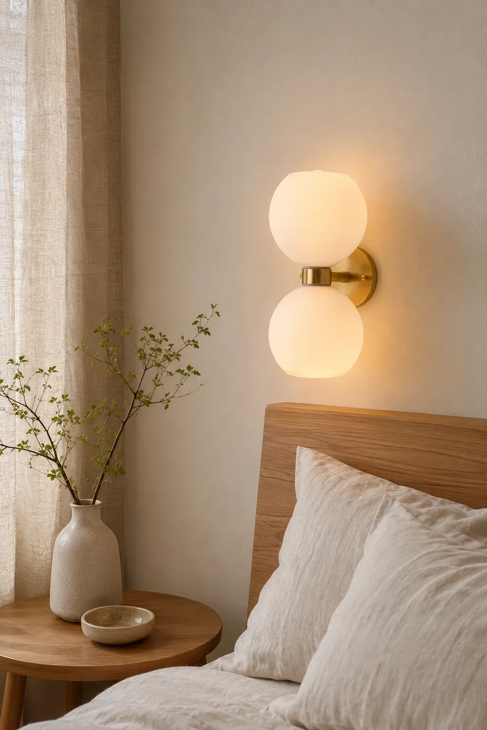 Round White Glass Bedroom Wall Lamp - Lumpaz