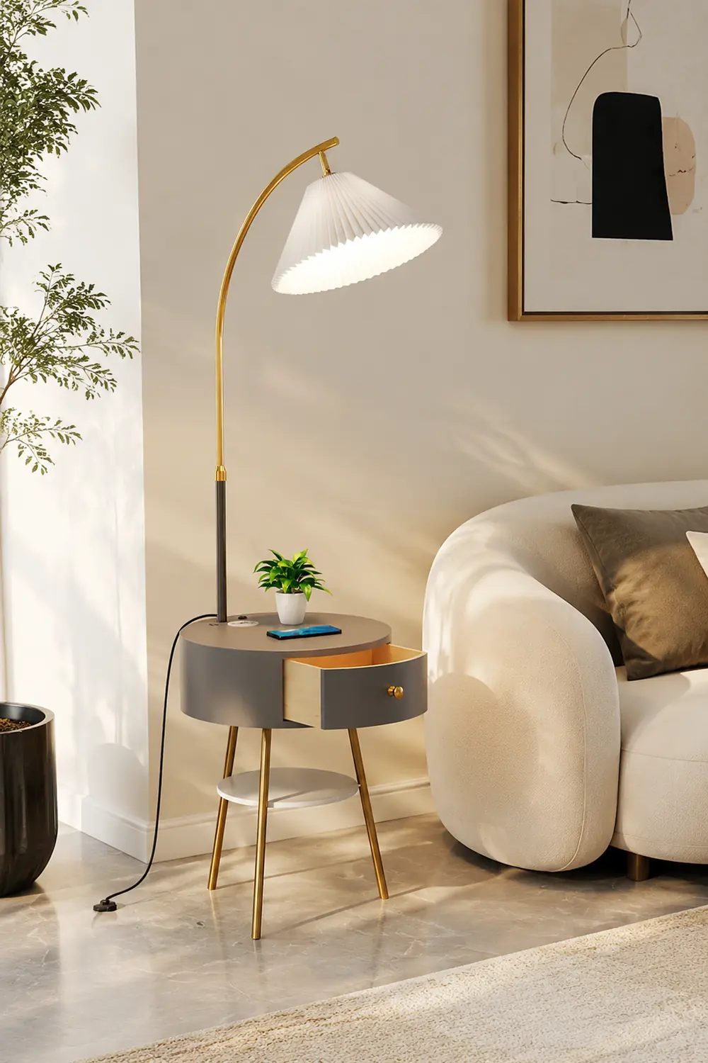 Pleated Fabric Drawer Floor Lamp - Lumpaz