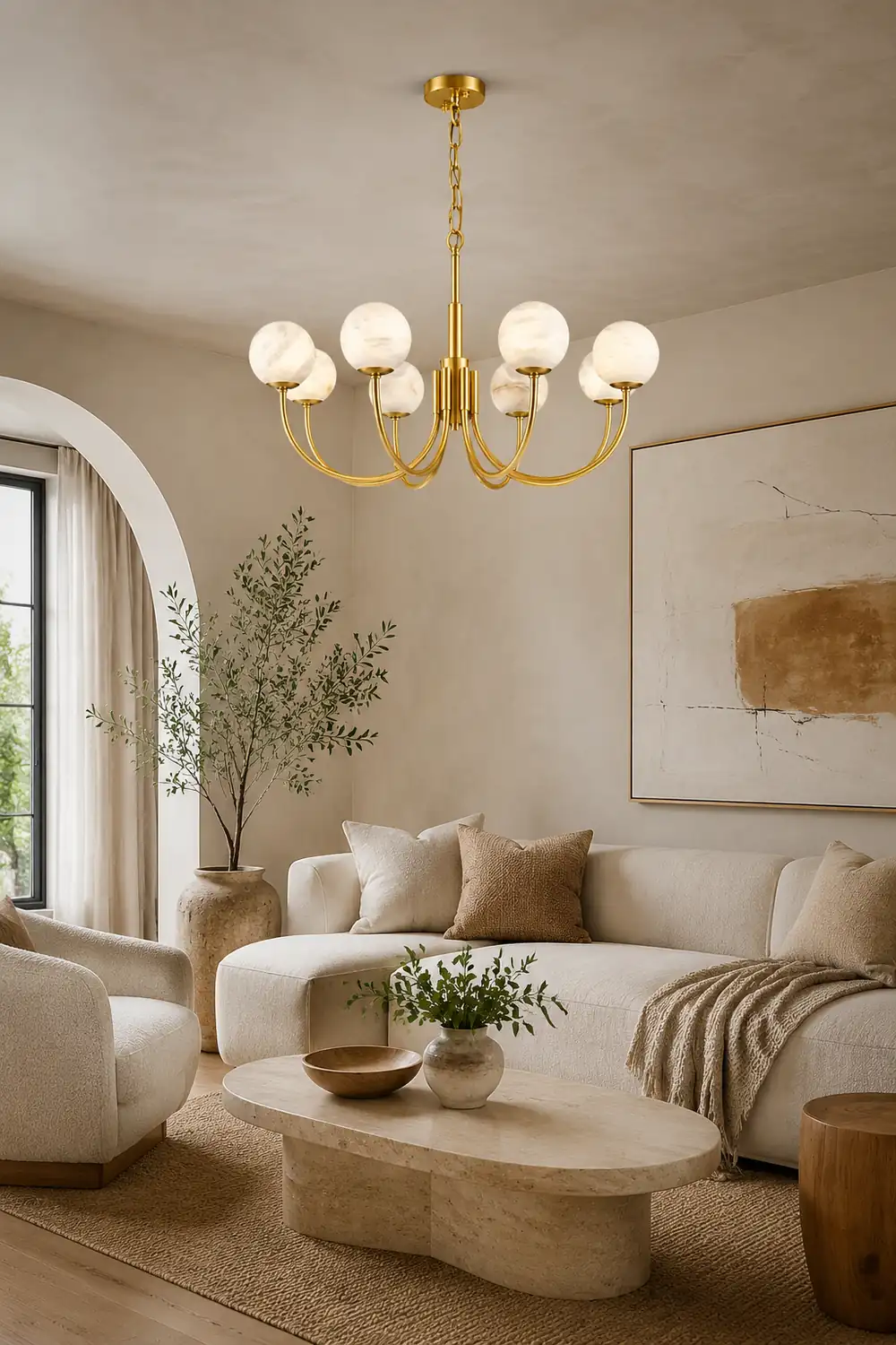 Brass Alabaster Round Chandelier - Lumpaz