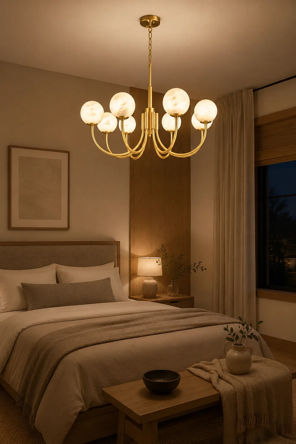 Brass Alabaster Round Chandelier - Lumpaz