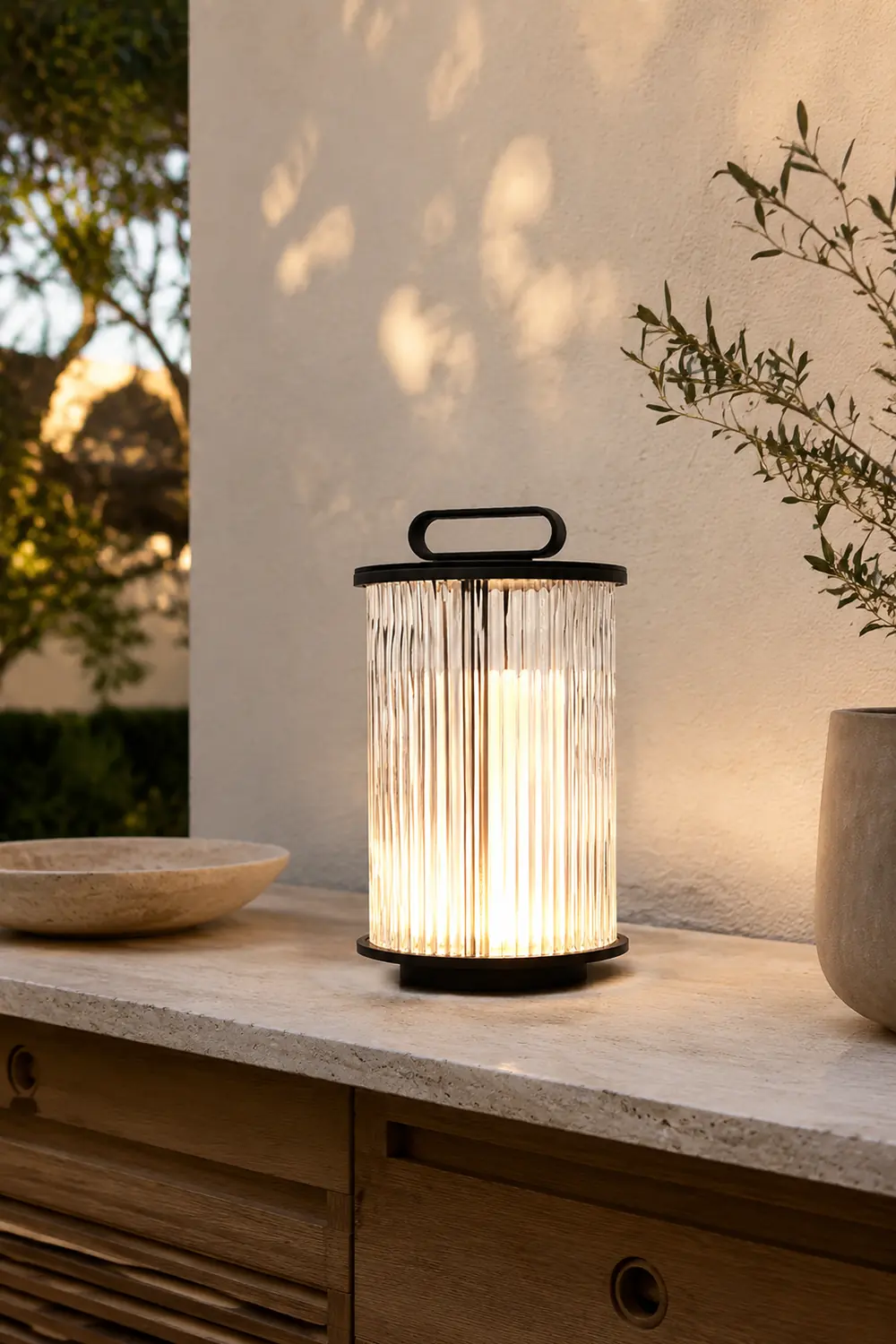 Line Glass Lantern Solar Table Lamp - Lumpaz