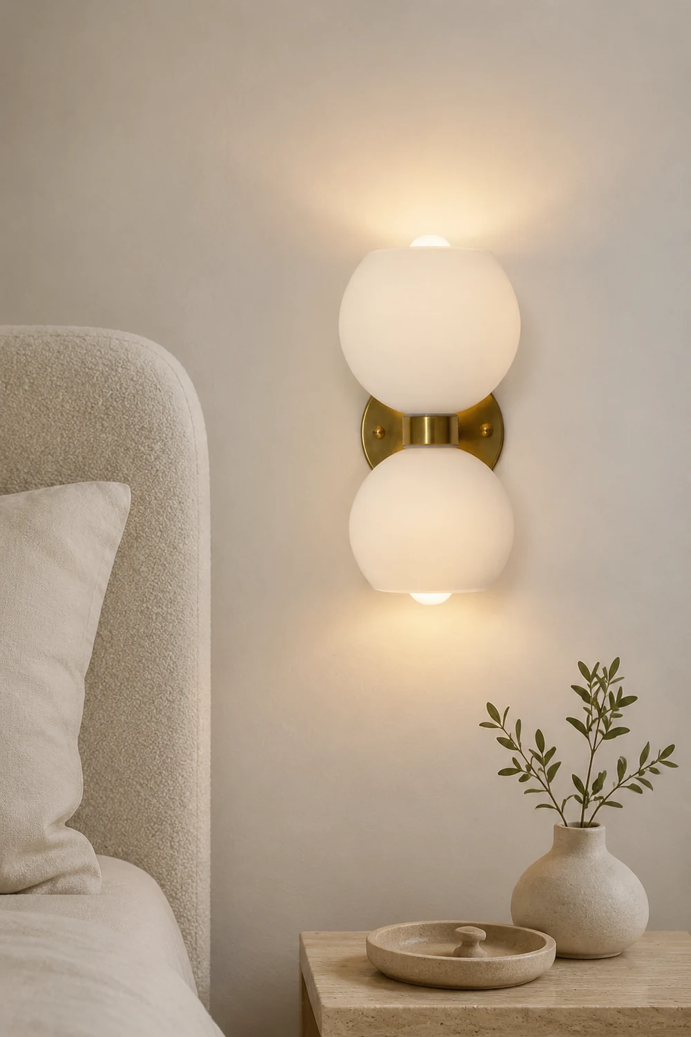 Round White Glass Bedroom Wall Lamp - Lumpaz