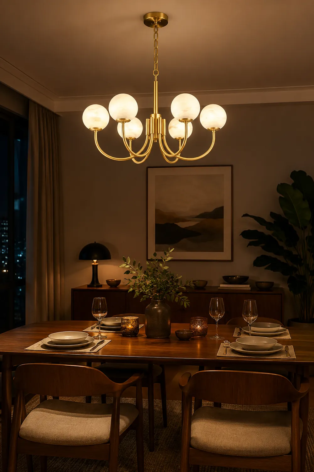Brass Alabaster Round Chandelier - Lumpaz