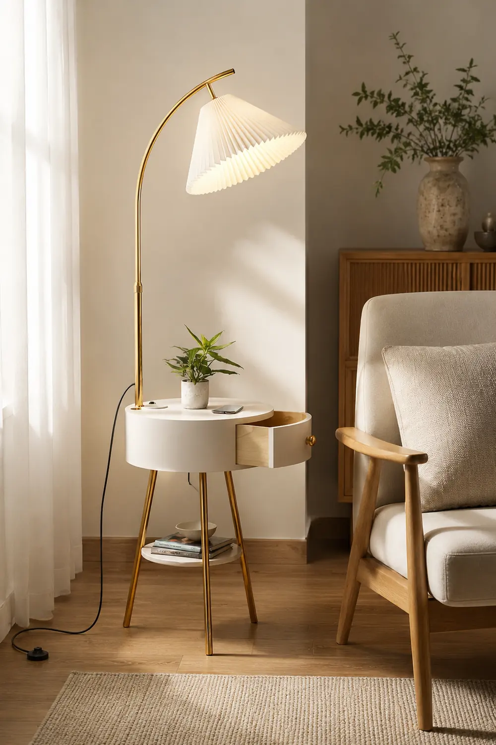 Pleated Fabric Drawer Floor Lamp - Lumpaz