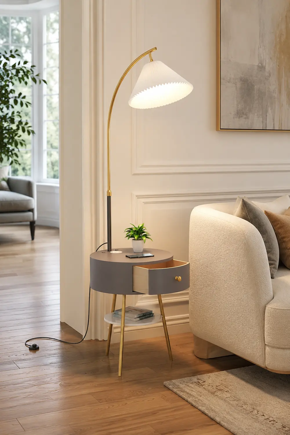 Pleated Fabric Drawer Floor Lamp - Lumpaz