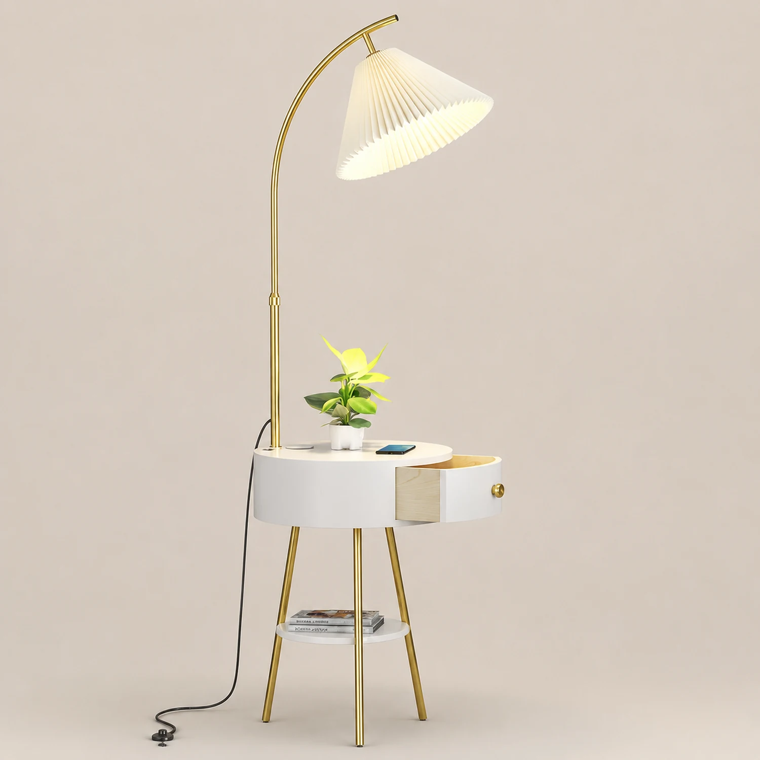 Pleated Fabric Drawer Floor Lamp - Lumpaz