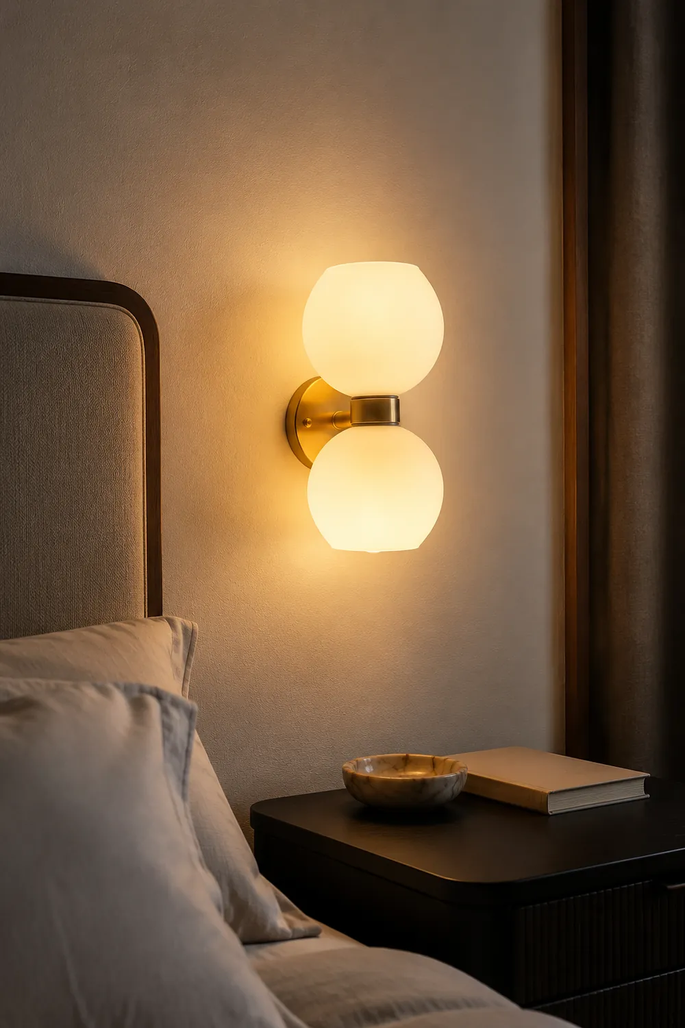 Round White Glass Bedroom Wall Lamp - Lumpaz