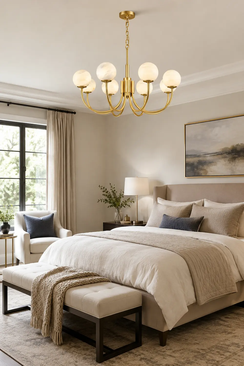 Brass Alabaster Round Chandelier - Lumpaz