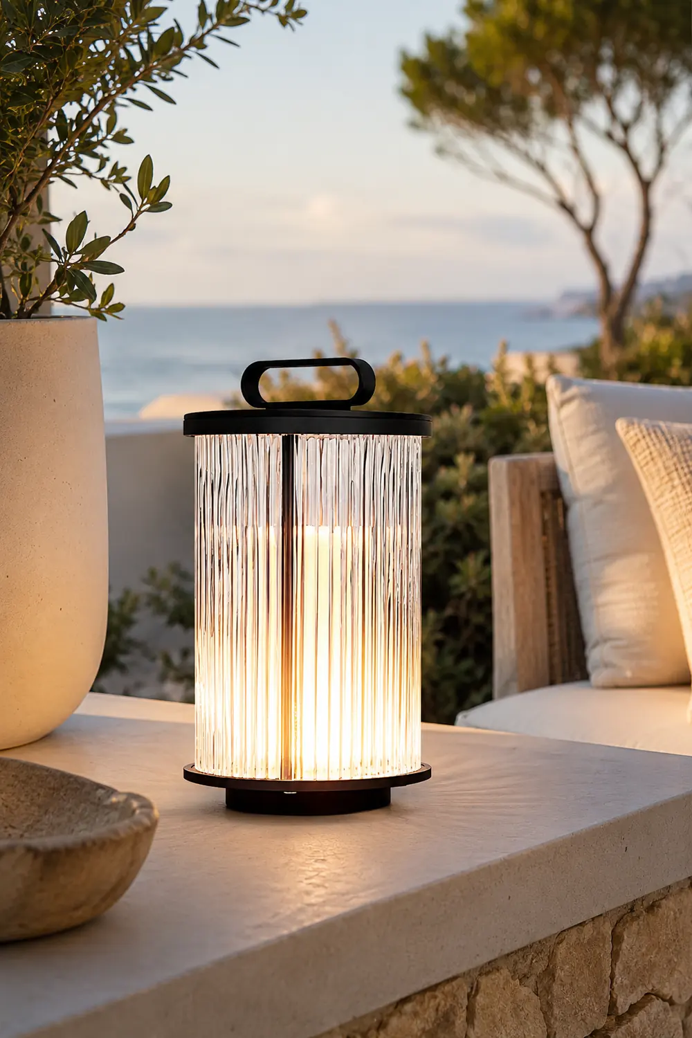 Line Glass Lantern Solar Table Lamp - Lumpaz