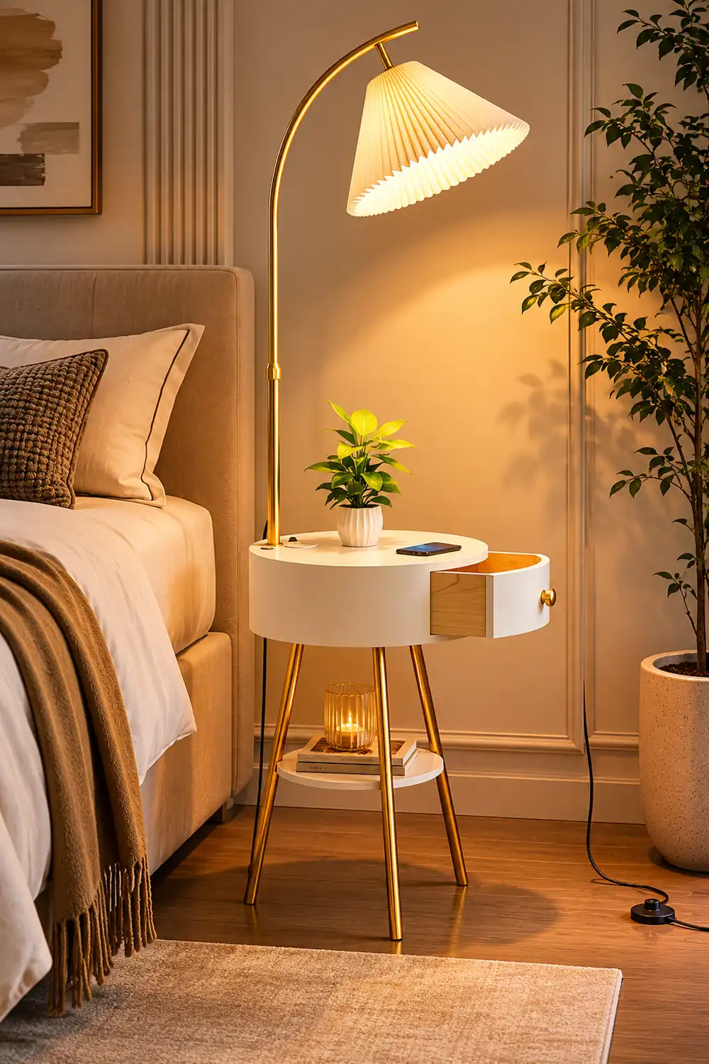 Pleated Fabric Drawer Floor Lamp - Lumpaz