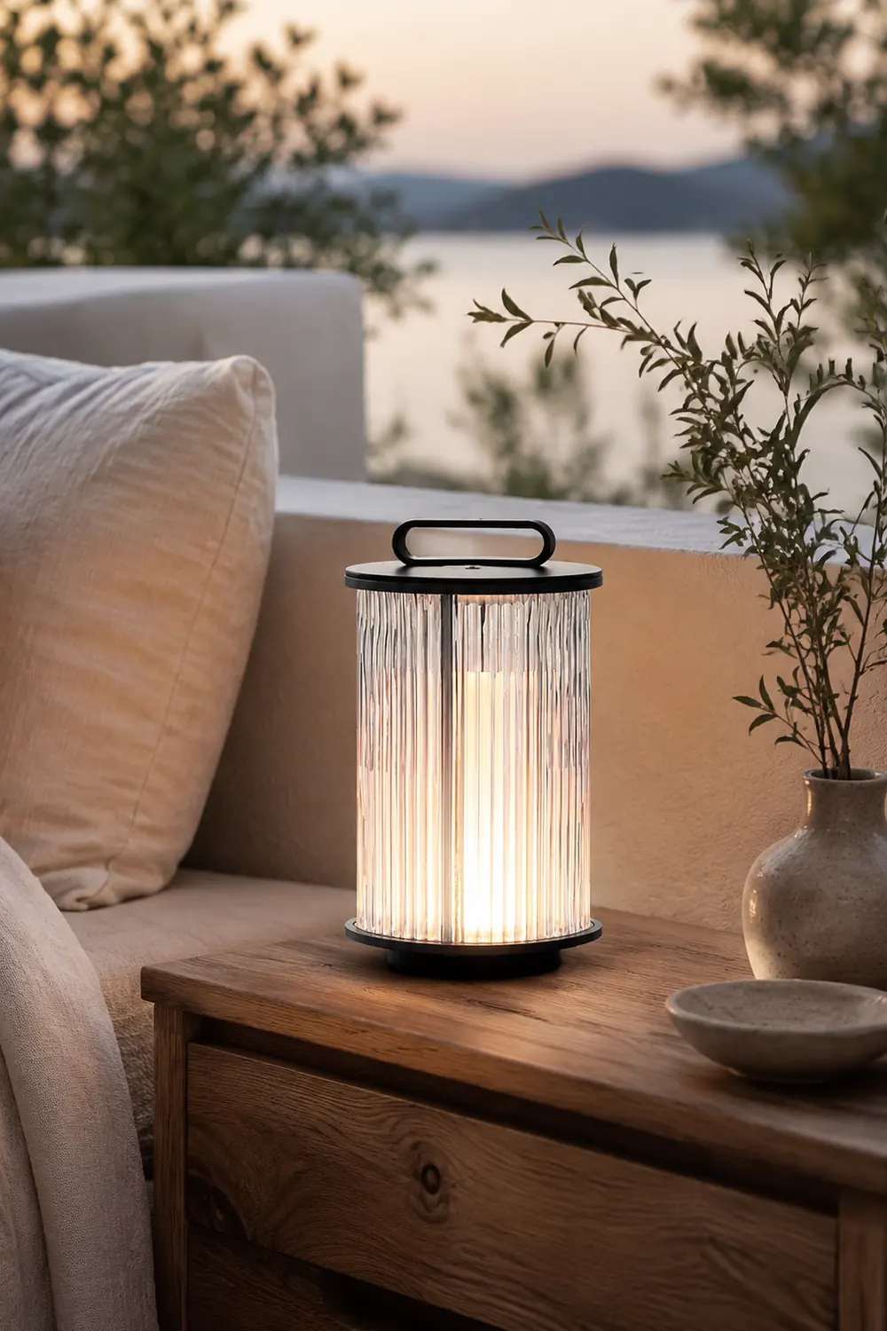Line Glass Lantern Solar Table Lamp - Lumpaz