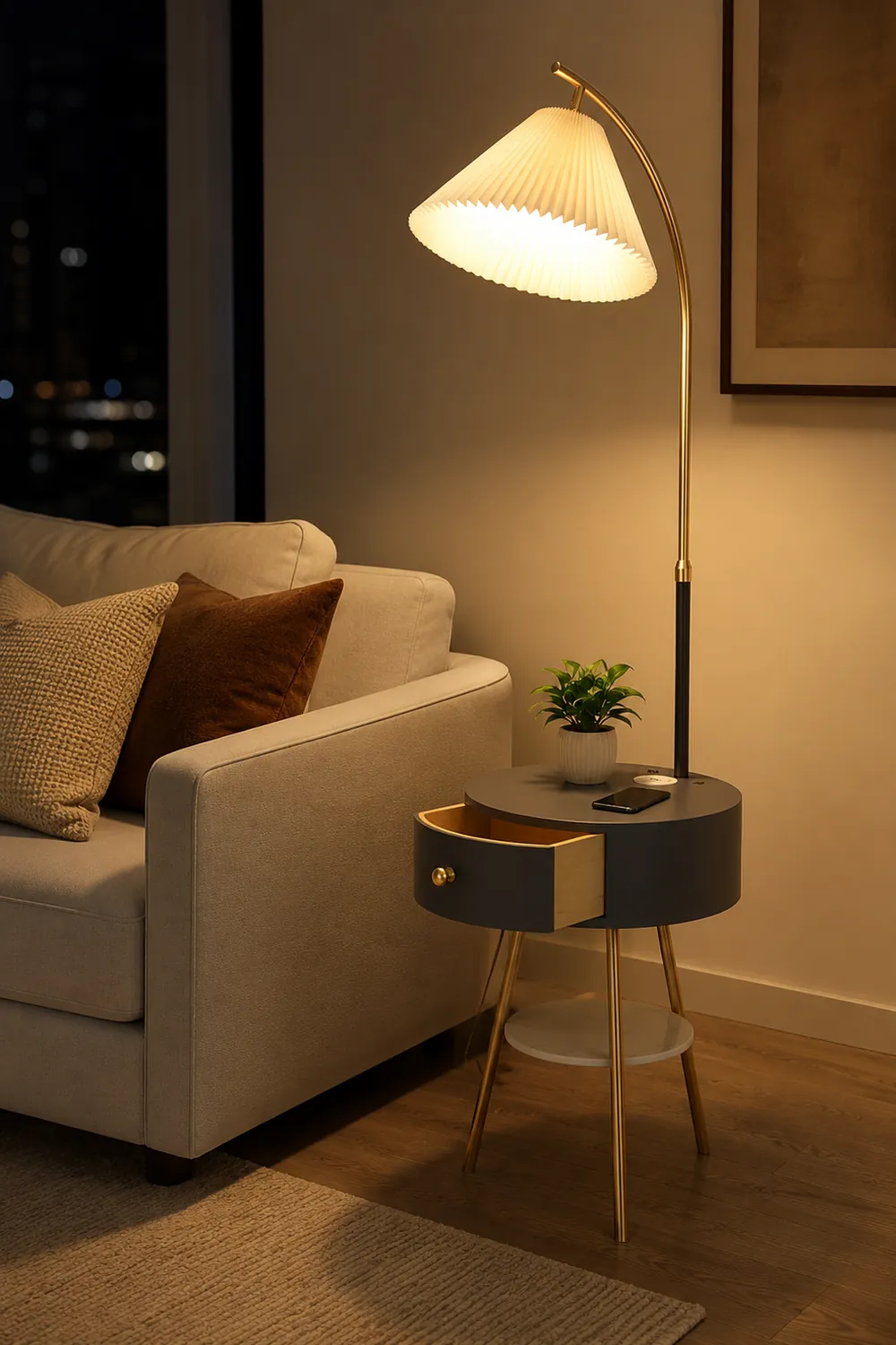 Pleated Fabric Drawer Floor Lamp - Lumpaz
