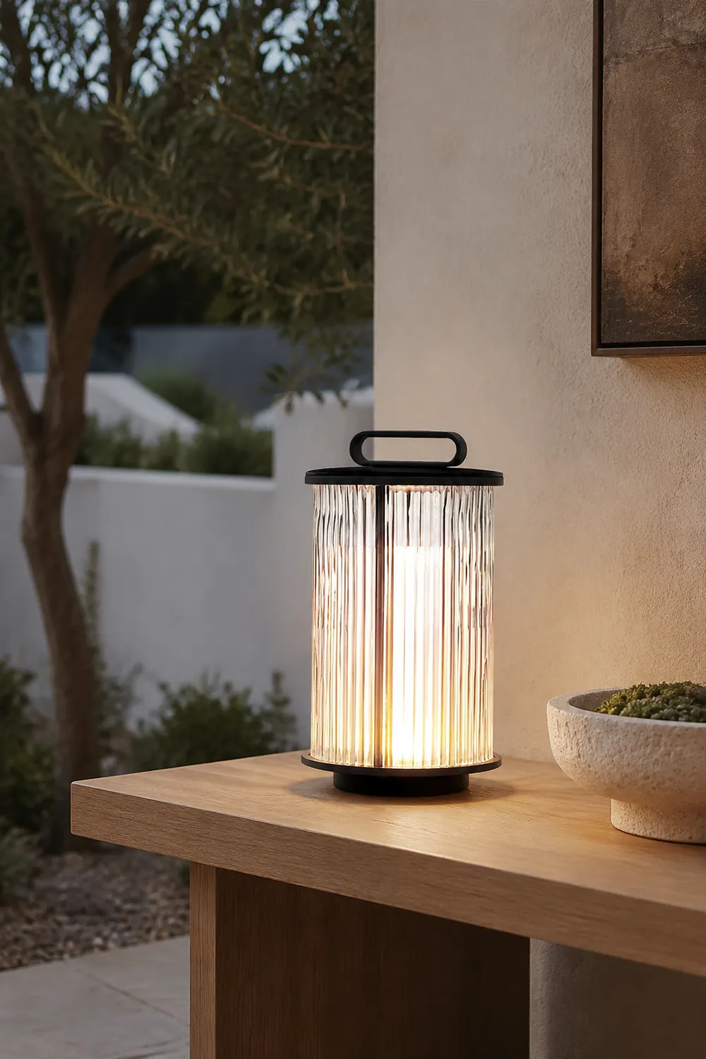 Line Glass Lantern Solar Table Lamp - Lumpaz