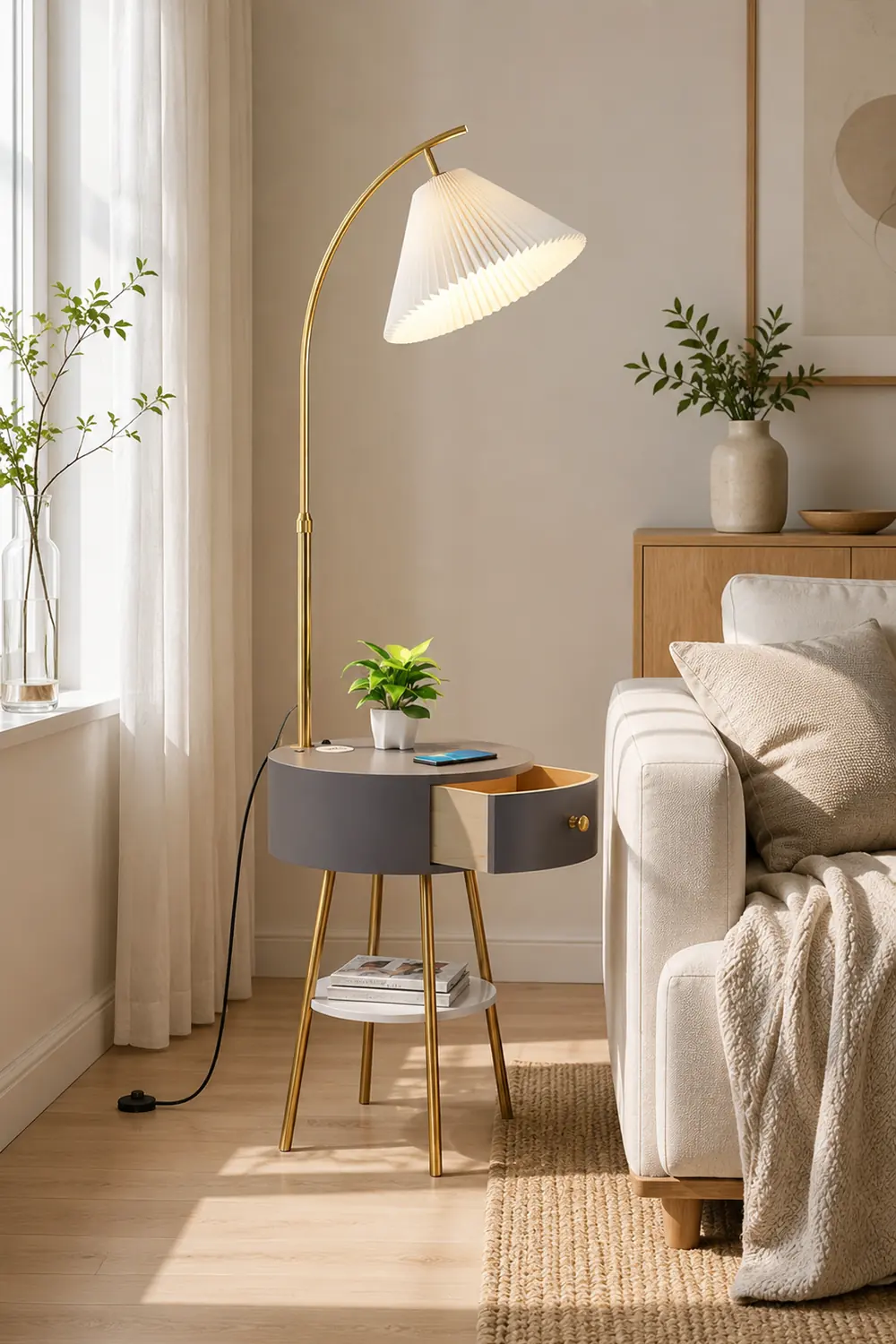 Pleated Fabric Drawer Floor Lamp - Lumpaz