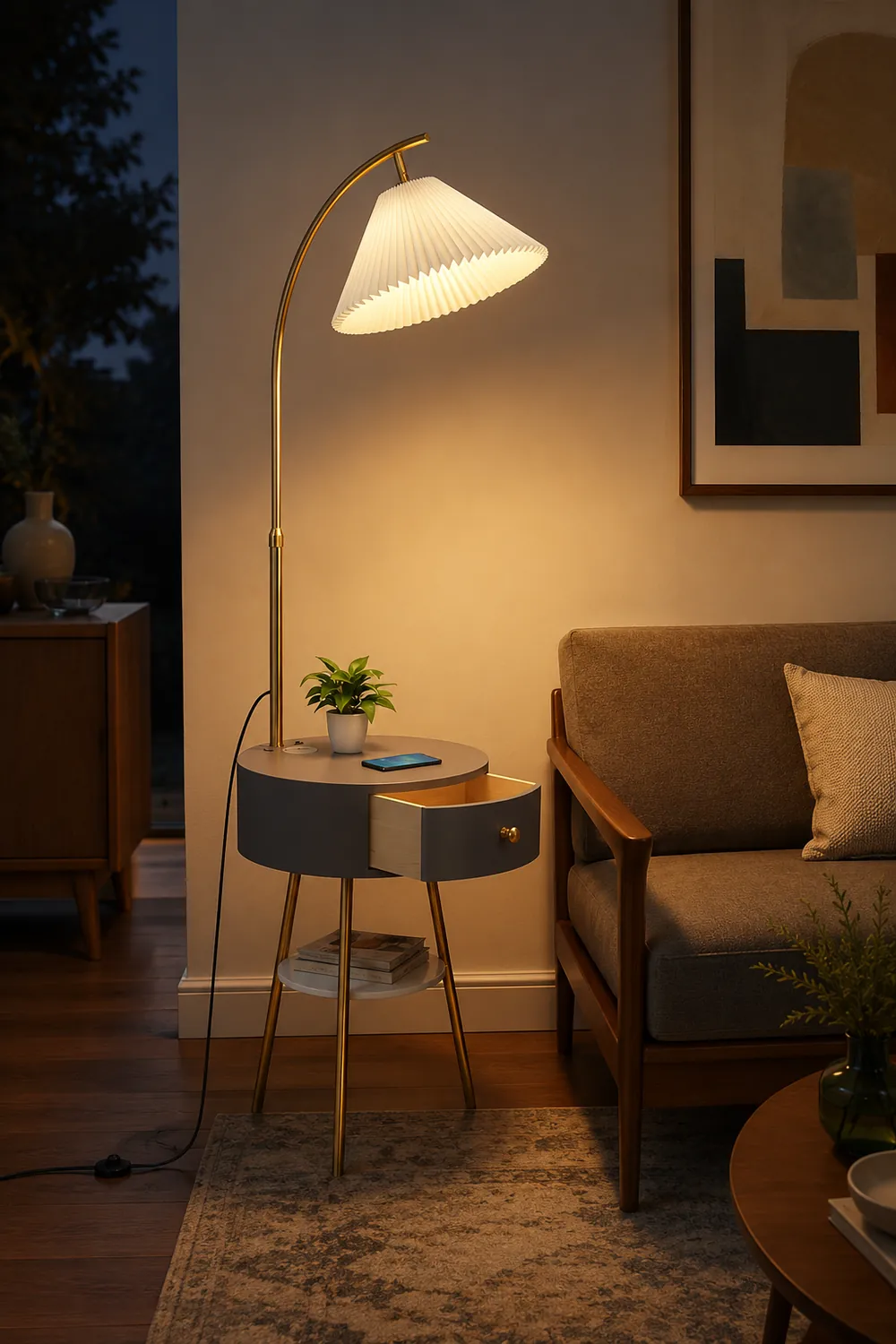 Pleated Fabric Drawer Floor Lamp - Lumpaz