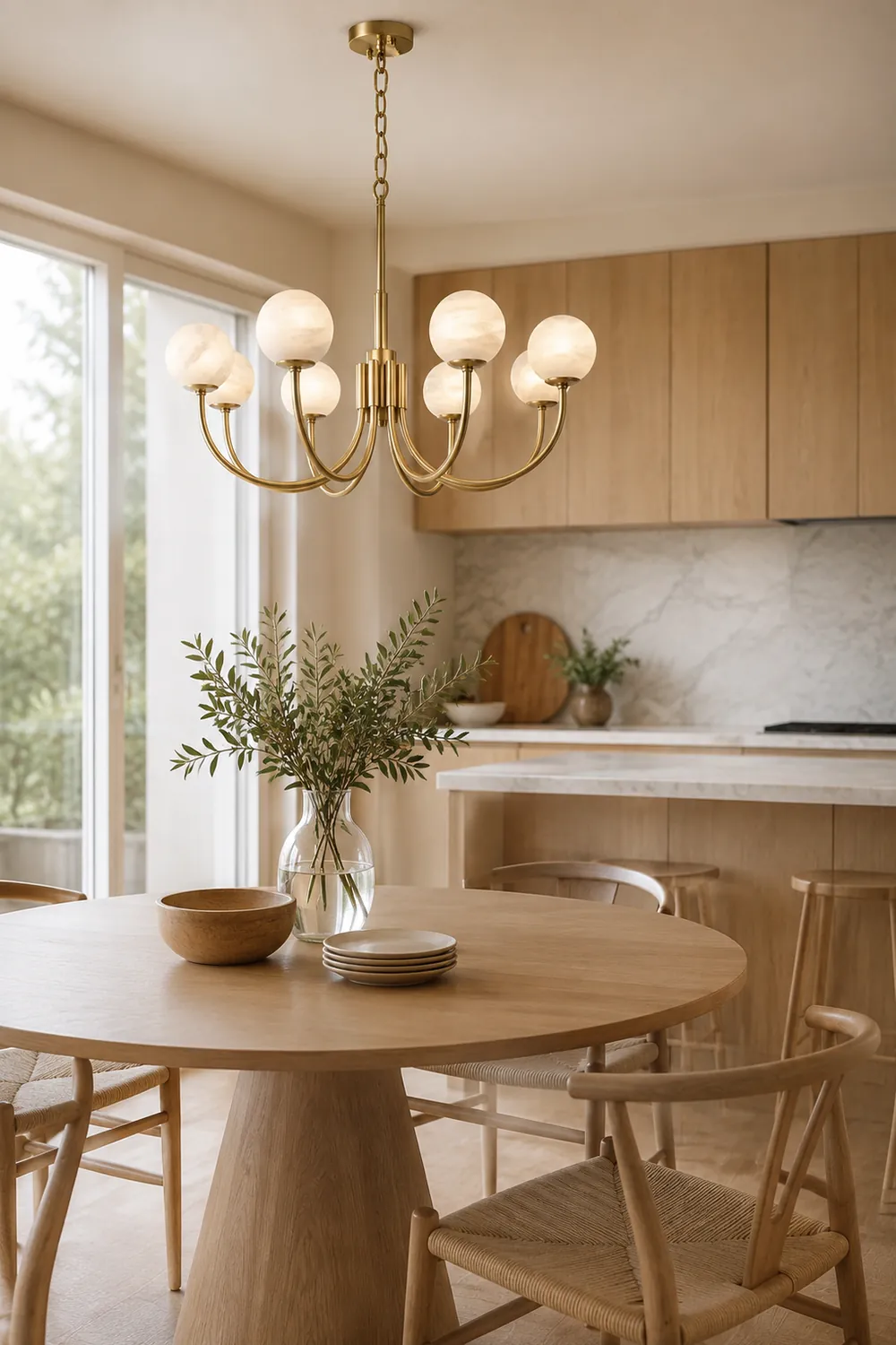 Brass Alabaster Round Chandelier - Lumpaz