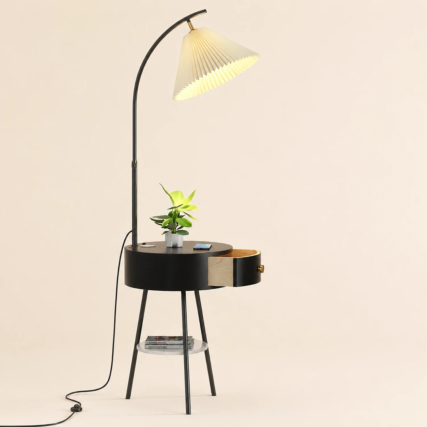 Pleated Fabric Drawer Floor Lamp - Lumpaz