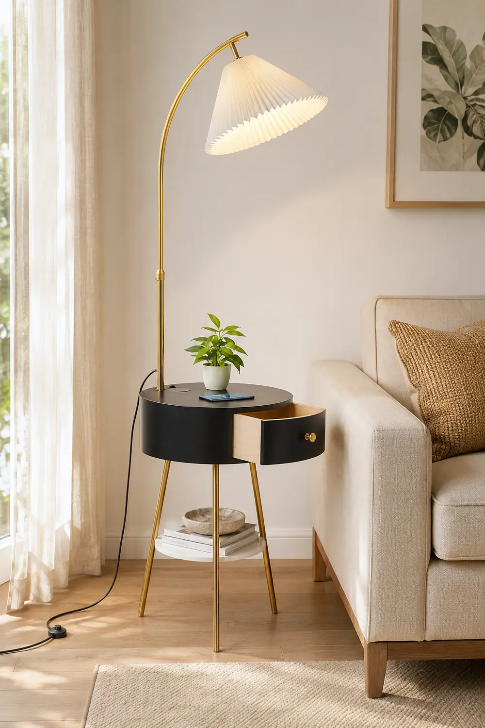 Pleated Fabric Drawer Floor Lamp - Lumpaz