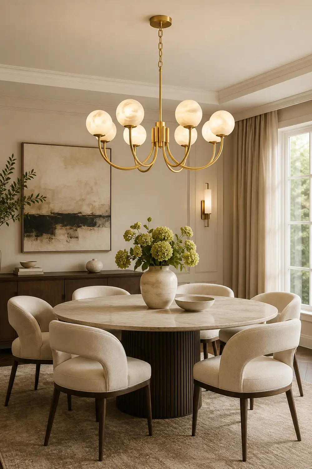Brass Alabaster Round Chandelier - Lumpaz