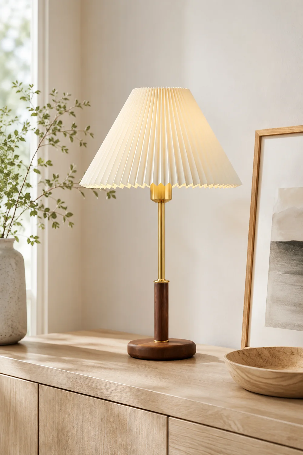 Pleated Wooden Table Lamp - Lumpaz
