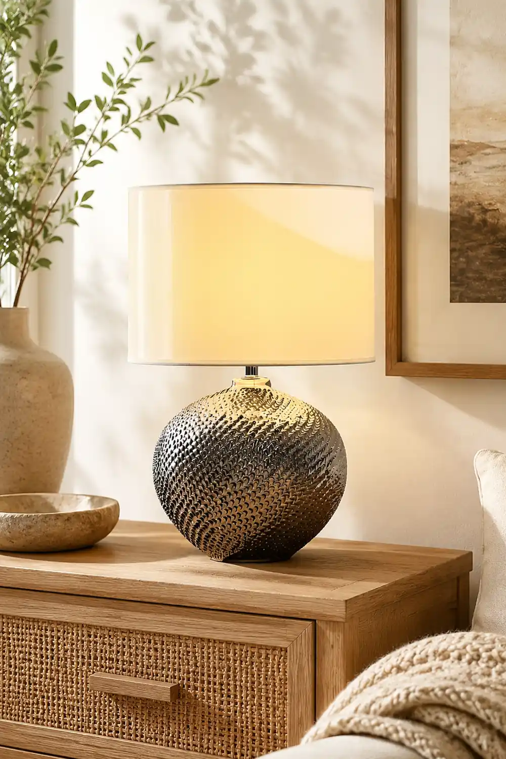 Mabel Textured Ceramic Table Lamp - Lumpaz