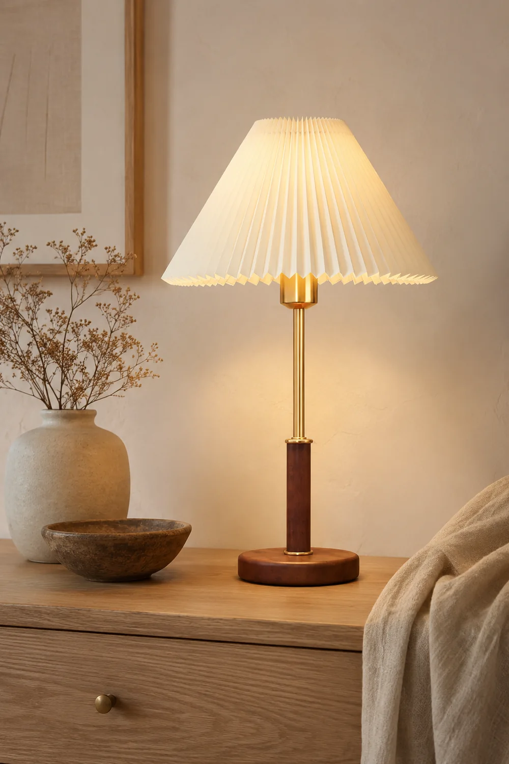 Pleated Wooden Table Lamp - Lumpaz