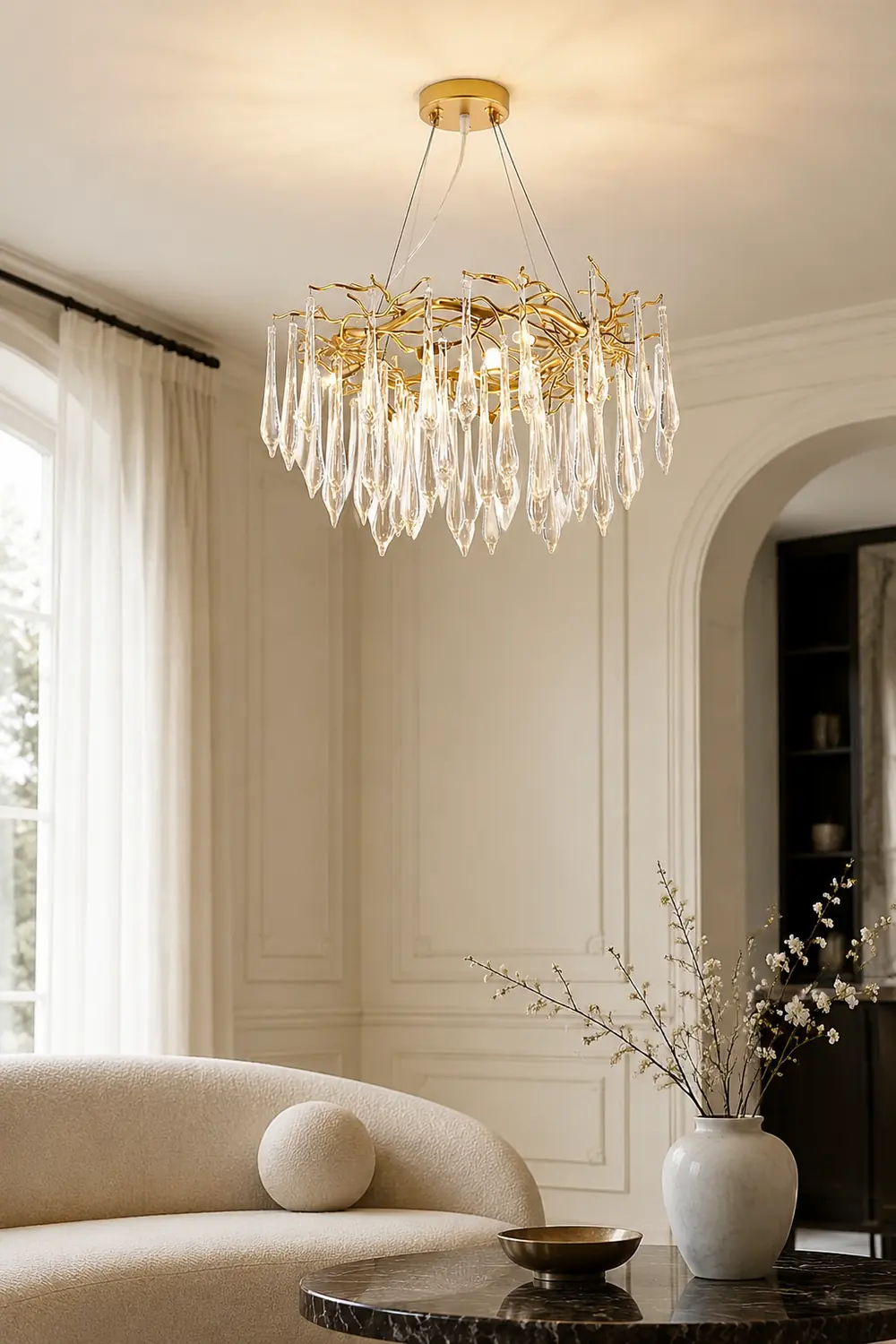 Teardrop Round Crystal Chandelier - Lumpaz