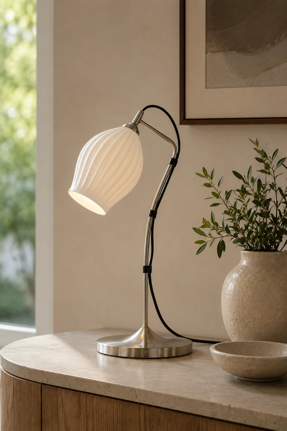 Ceramic Ribbed Table Lamp - Lumpaz