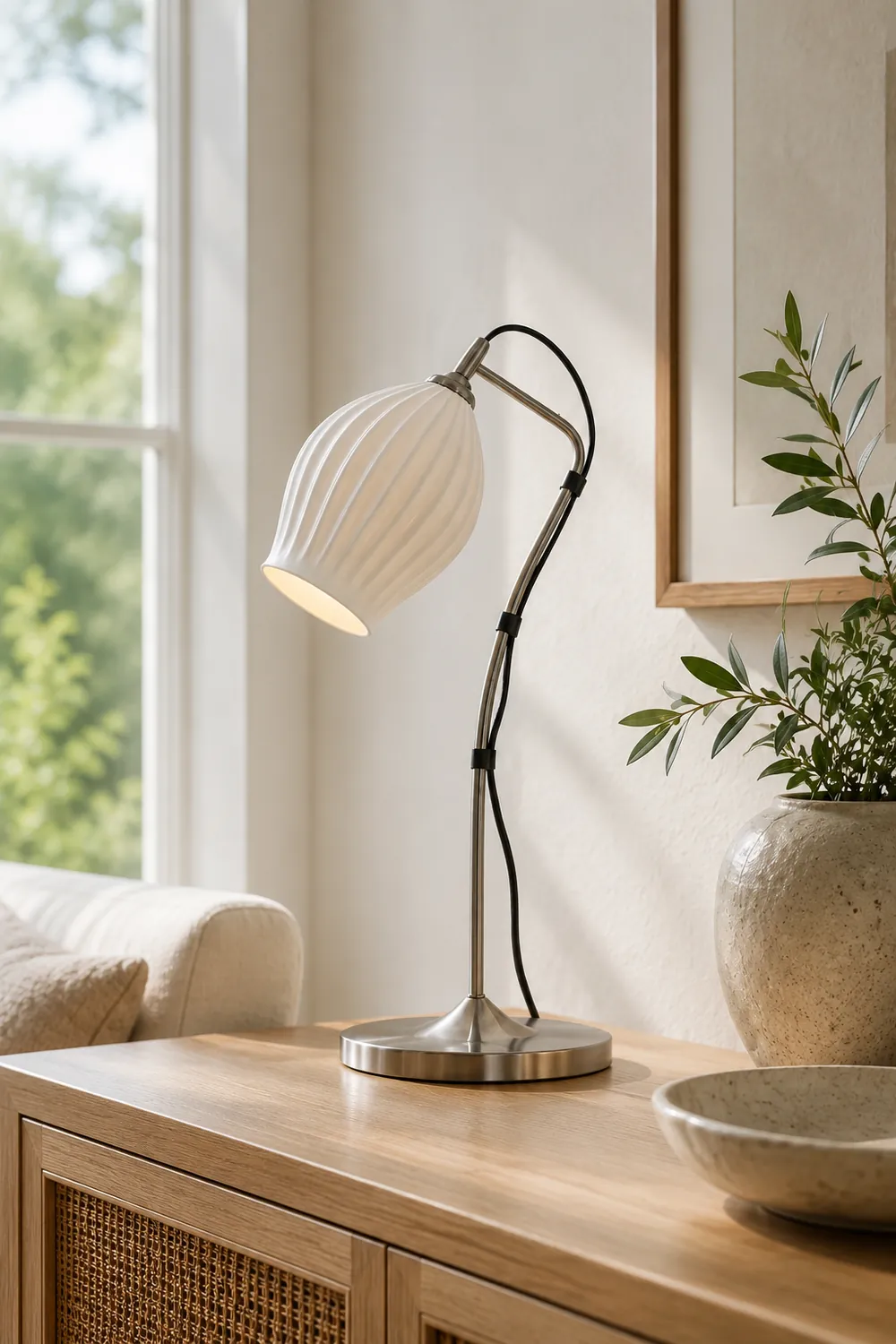 Ceramic Ribbed Table Lamp - Lumpaz
