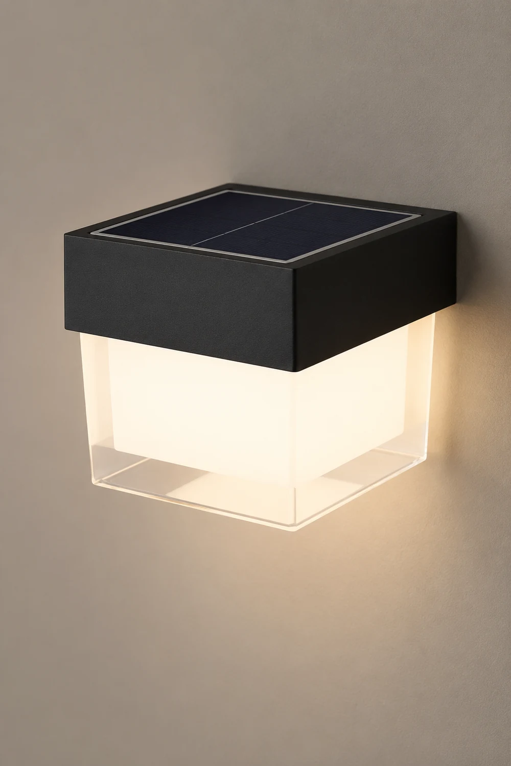 Square Round Waterproof LED Black Minimalist Solar Outdoor Wall Lights - Lumpaz
