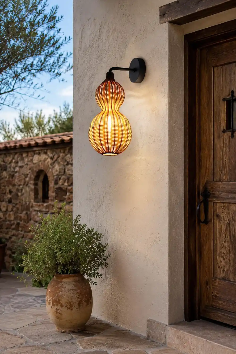 Rattan Gourd Waterproof Retro Outdoor Chandelier Porch Lights Wall Lamp - Lumpaz