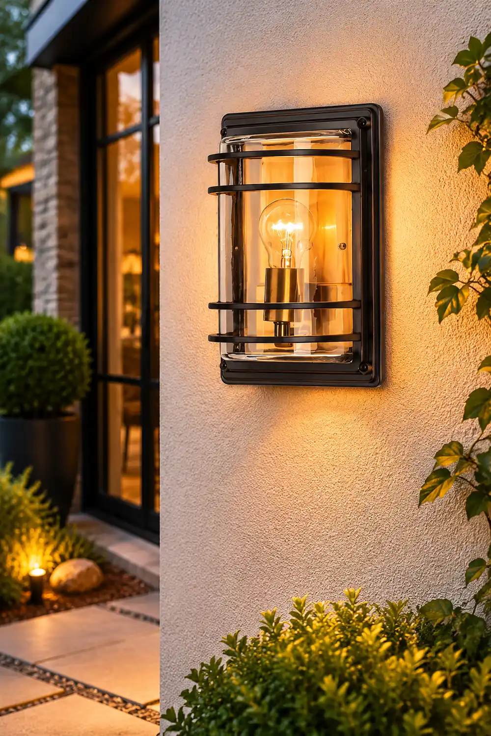 Vintage Aluminum Brown Glass Waterproof Modern Outdoor Wall Light - Lumpaz