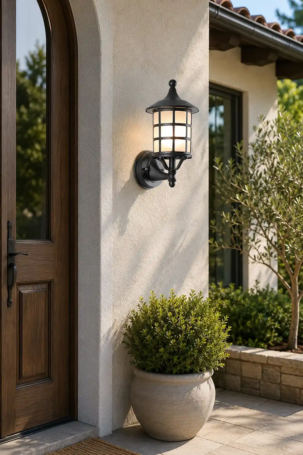 Retro Round Three Step Dimming Black European-style Solar Wall Sconces - Lumpaz