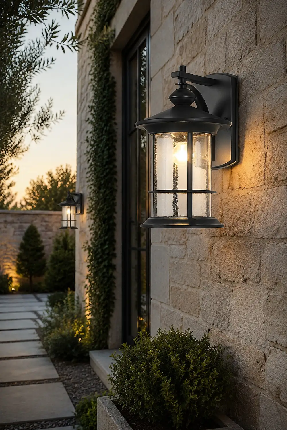 Retro Aluminum Glass LED Waterproof Black American Garden Wall Lamp - Lumpaz