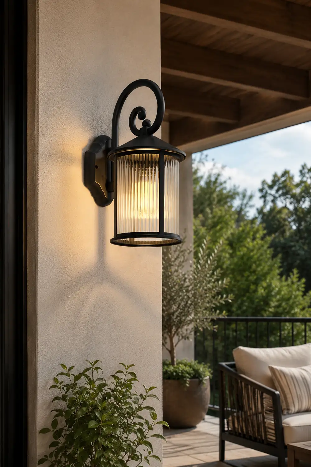 Waterproof Striped Glass Aluminum Black Retro Outdoor Wall Lights - Lumpaz