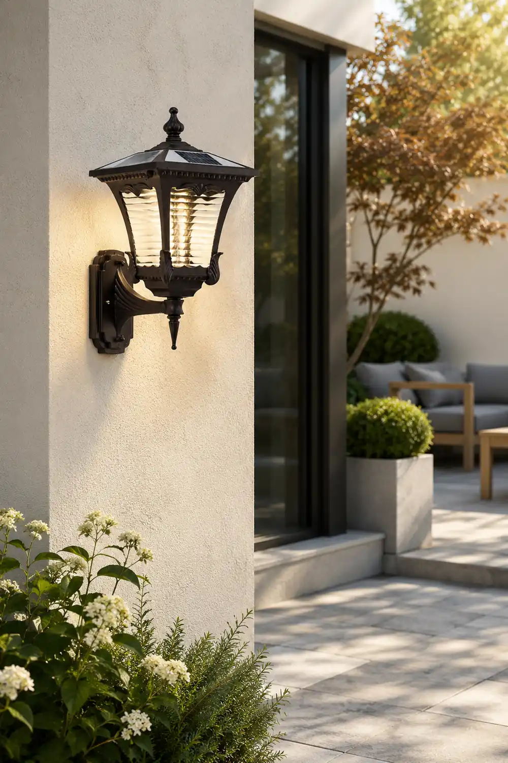 Vintage Striped Glass LED Waterproof Black Retro Solar Wall Lights - Lumpaz