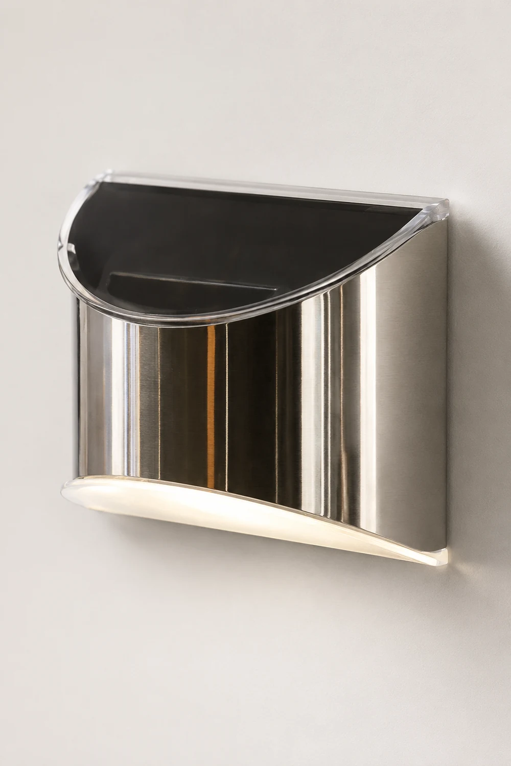 Stainless Steel Minimalist Waterproof Silver Modern Solar Wall Lamp - Lumpaz