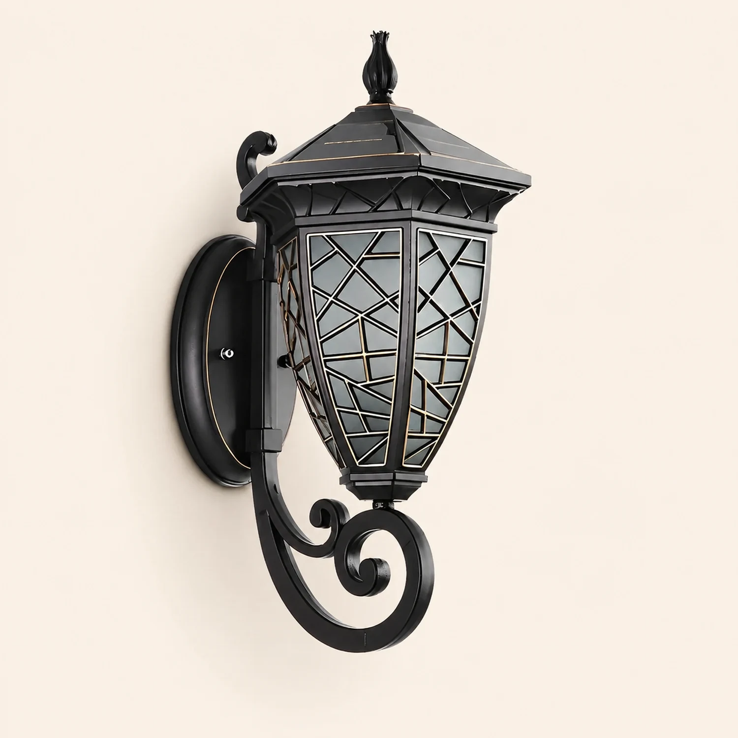 Retro Pattern Waterproof Black American Style Solar Powered Wall Lamp - Lumpaz