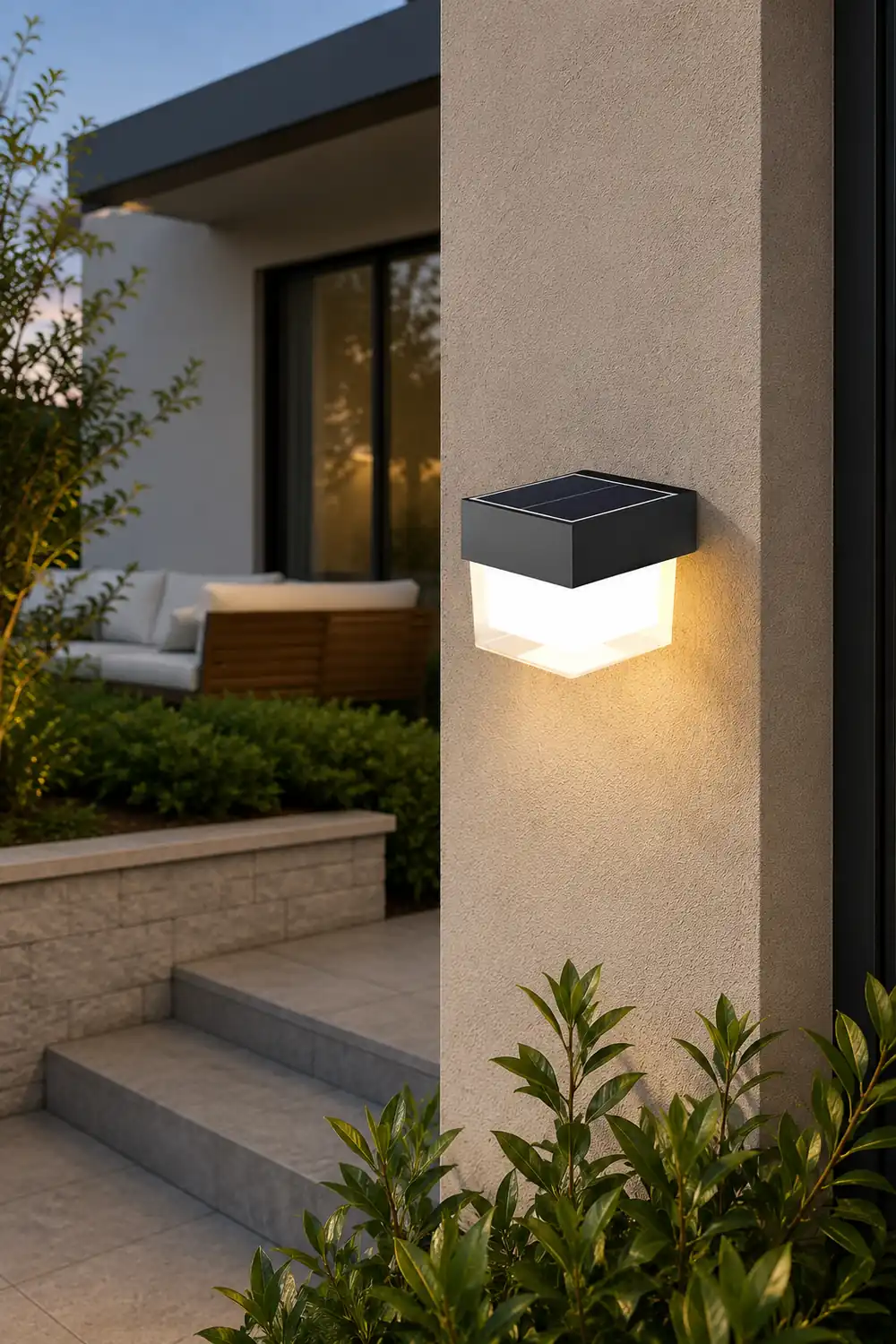 Square Round Waterproof LED Black Minimalist Solar Outdoor Wall Lights - Lumpaz