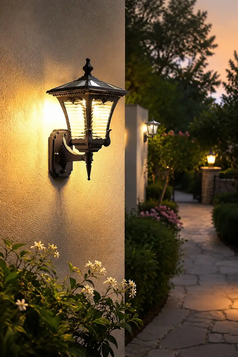 Vintage Striped Glass LED Waterproof Black Retro Solar Wall Lights - Lumpaz