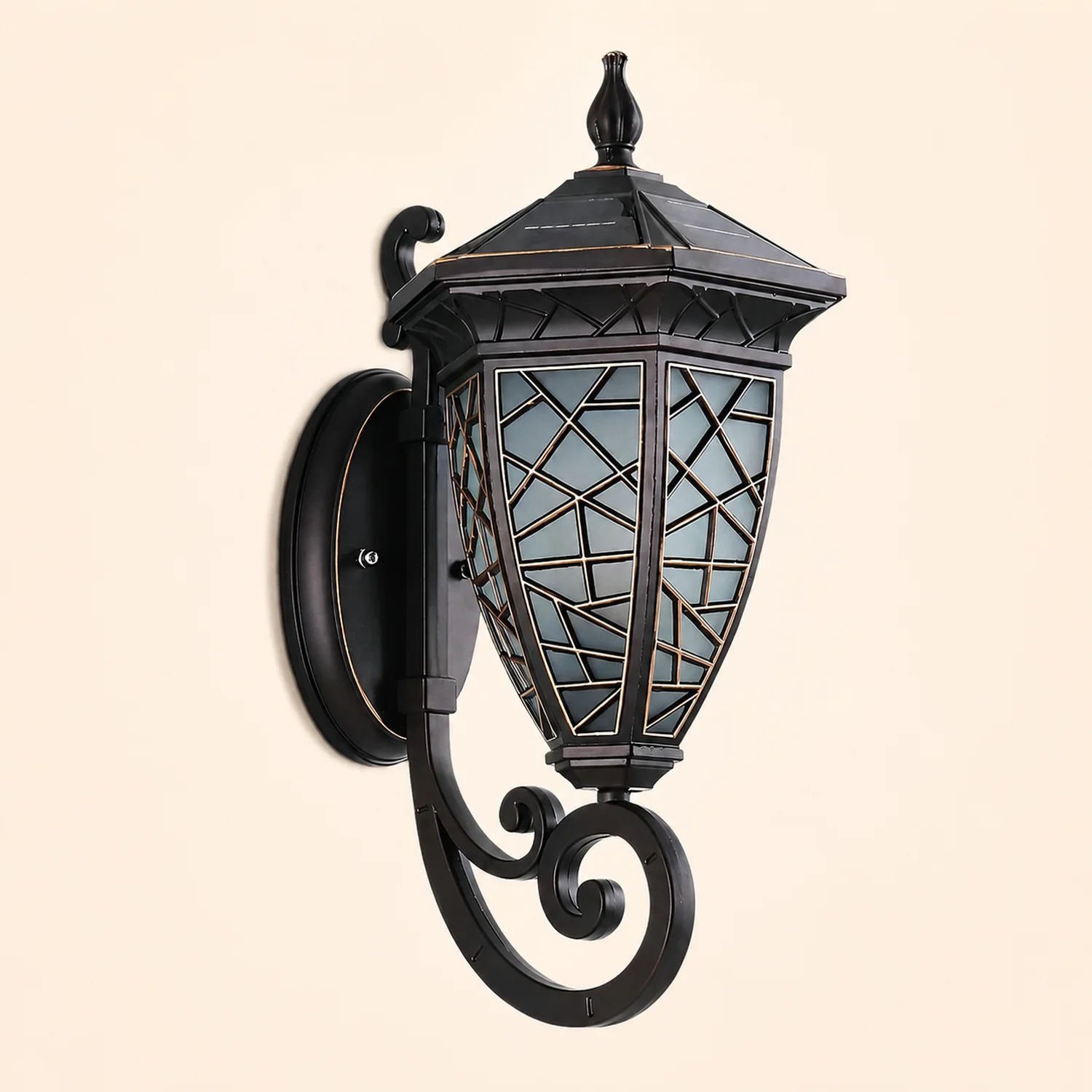 Retro Pattern Waterproof Black American Style Solar Powered Wall Lamp - Lumpaz
