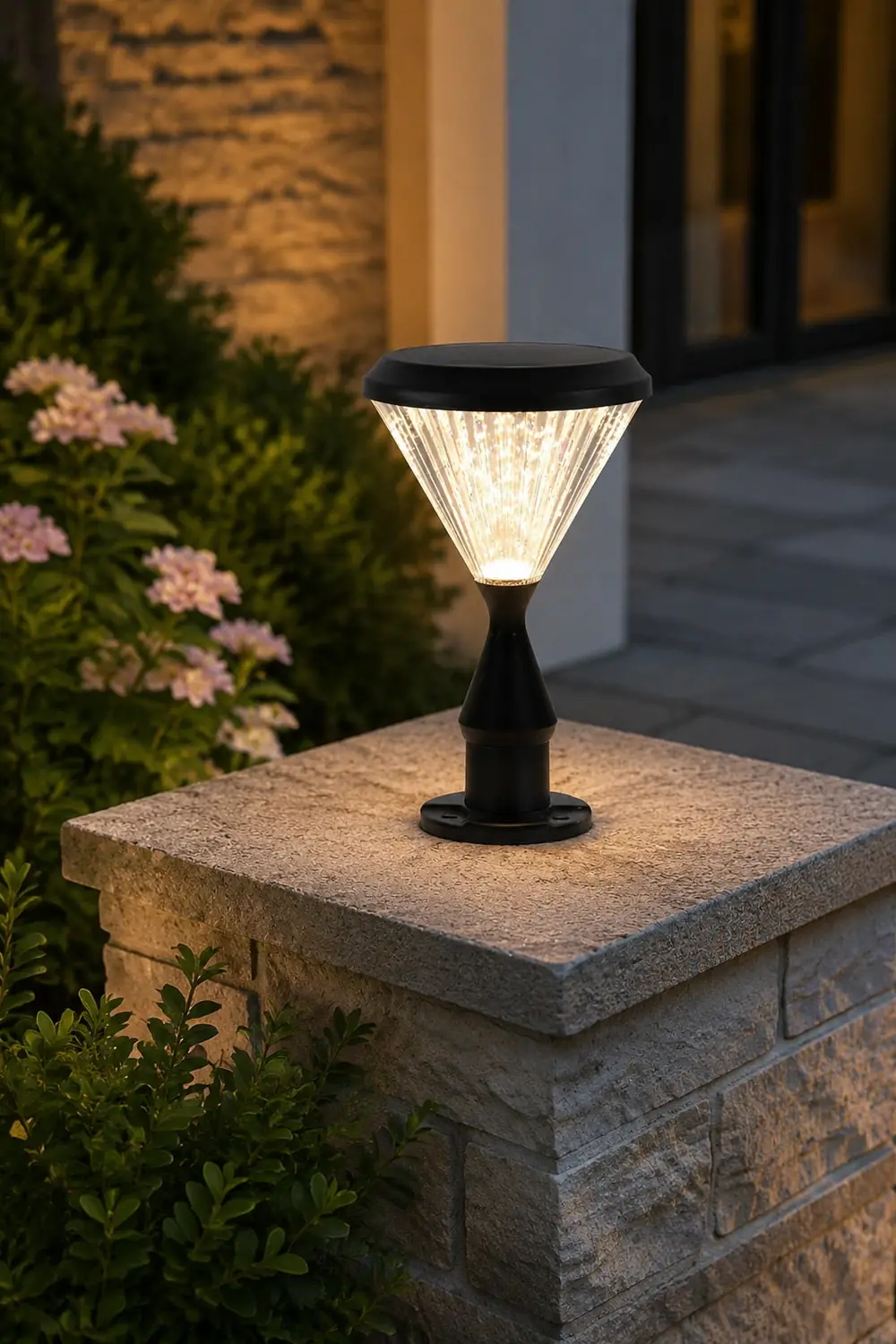 Round Waterproof Light Control LED Black Modern Solar Outdoor Lights - Lumpaz