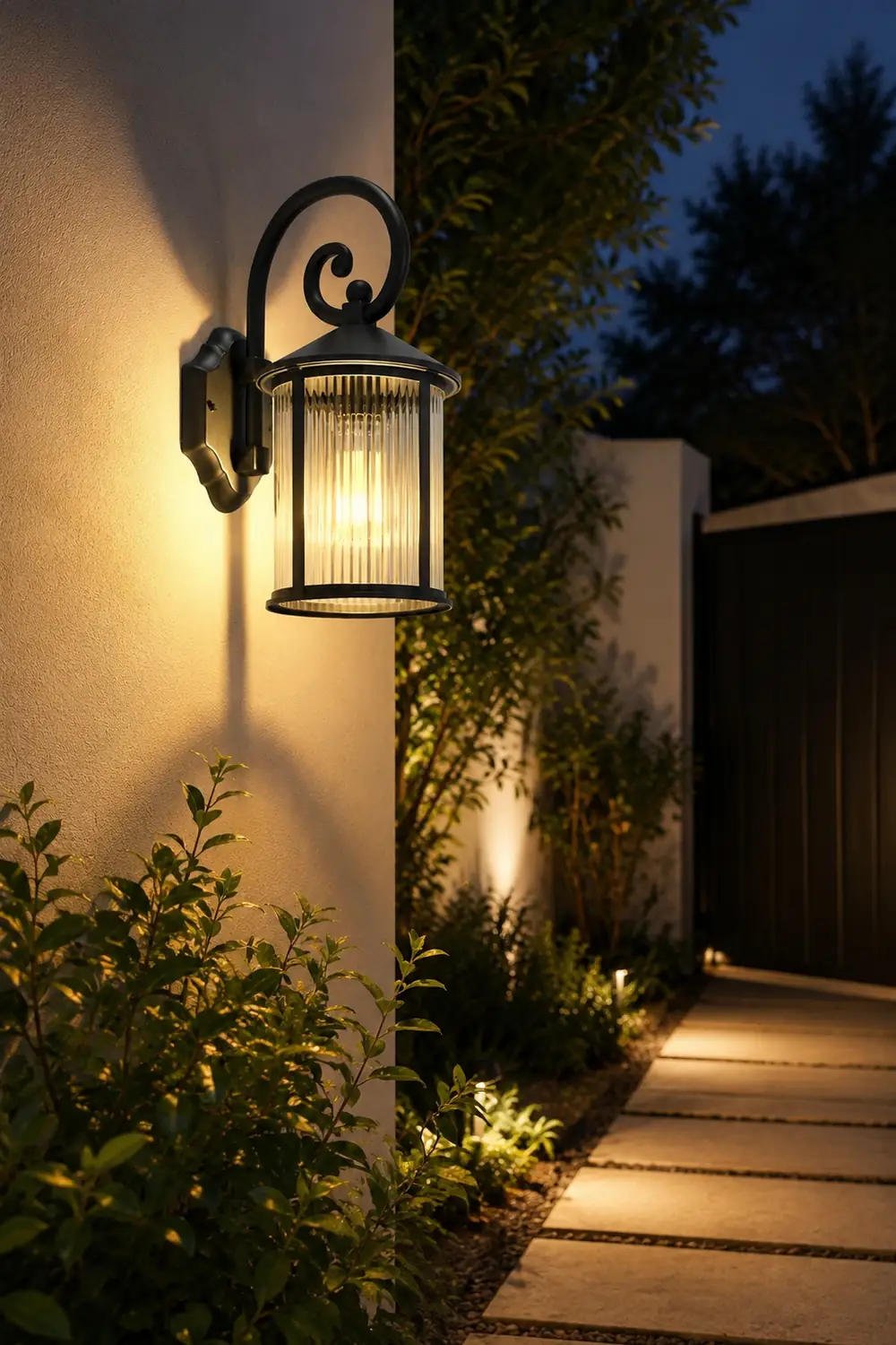 Waterproof Striped Glass Aluminum Black Retro Outdoor Wall Lights - Lumpaz