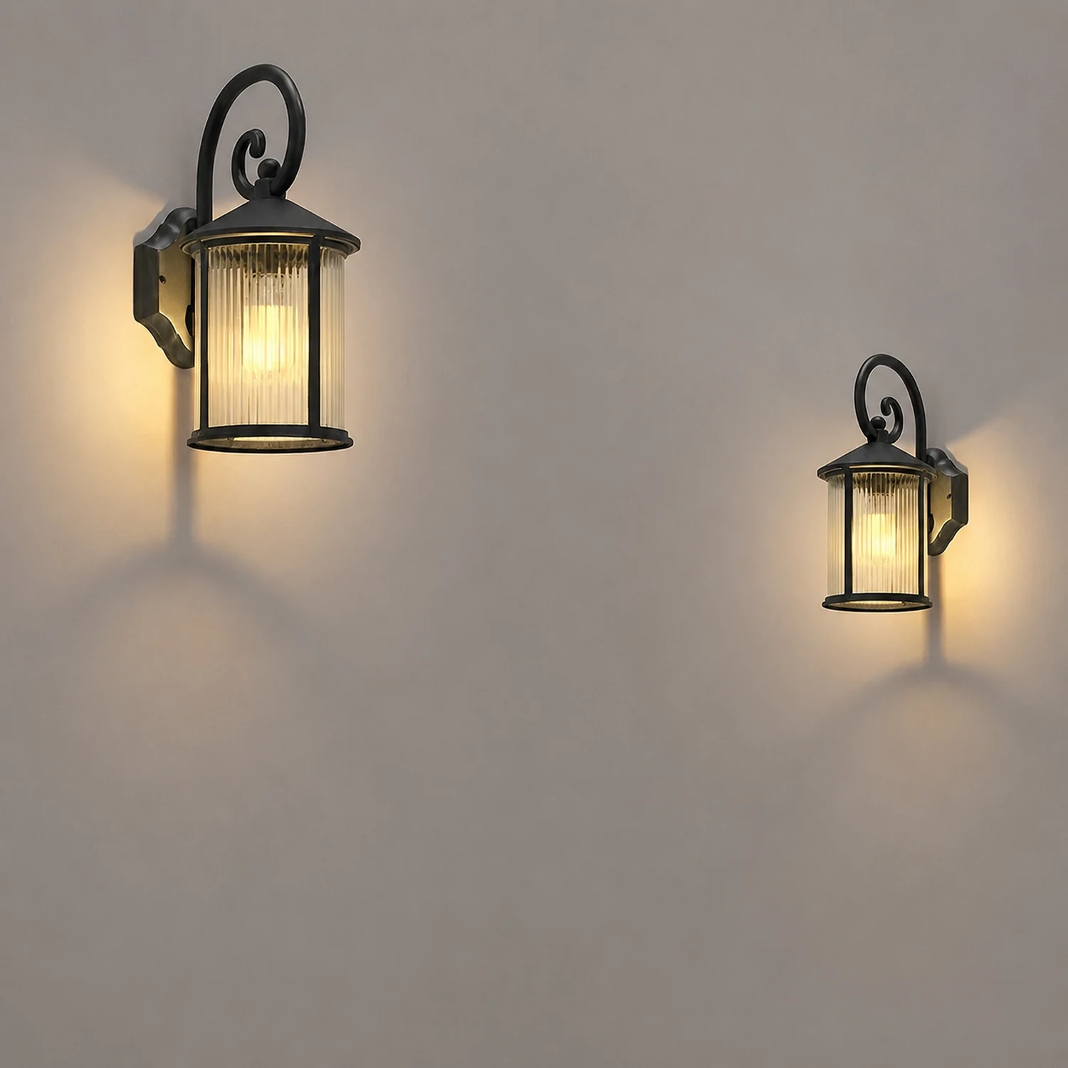 Waterproof Striped Glass Aluminum Black Retro Outdoor Wall Lights - Lumpaz