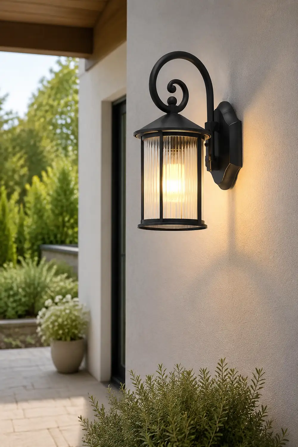 Waterproof Striped Glass Aluminum Black Retro Outdoor Wall Lights - Lumpaz