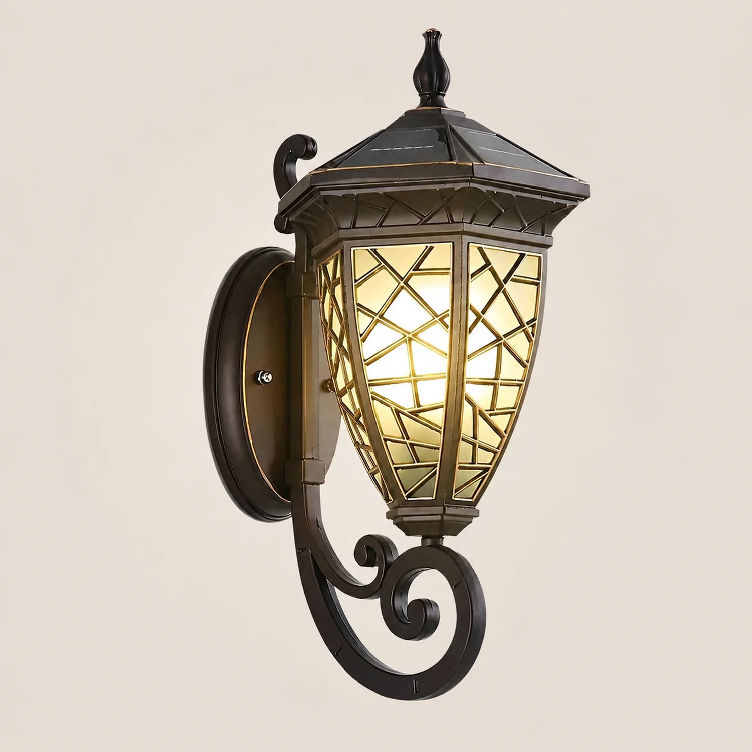 Retro Pattern Waterproof Black American Style Solar Powered Wall Lamp - Lumpaz