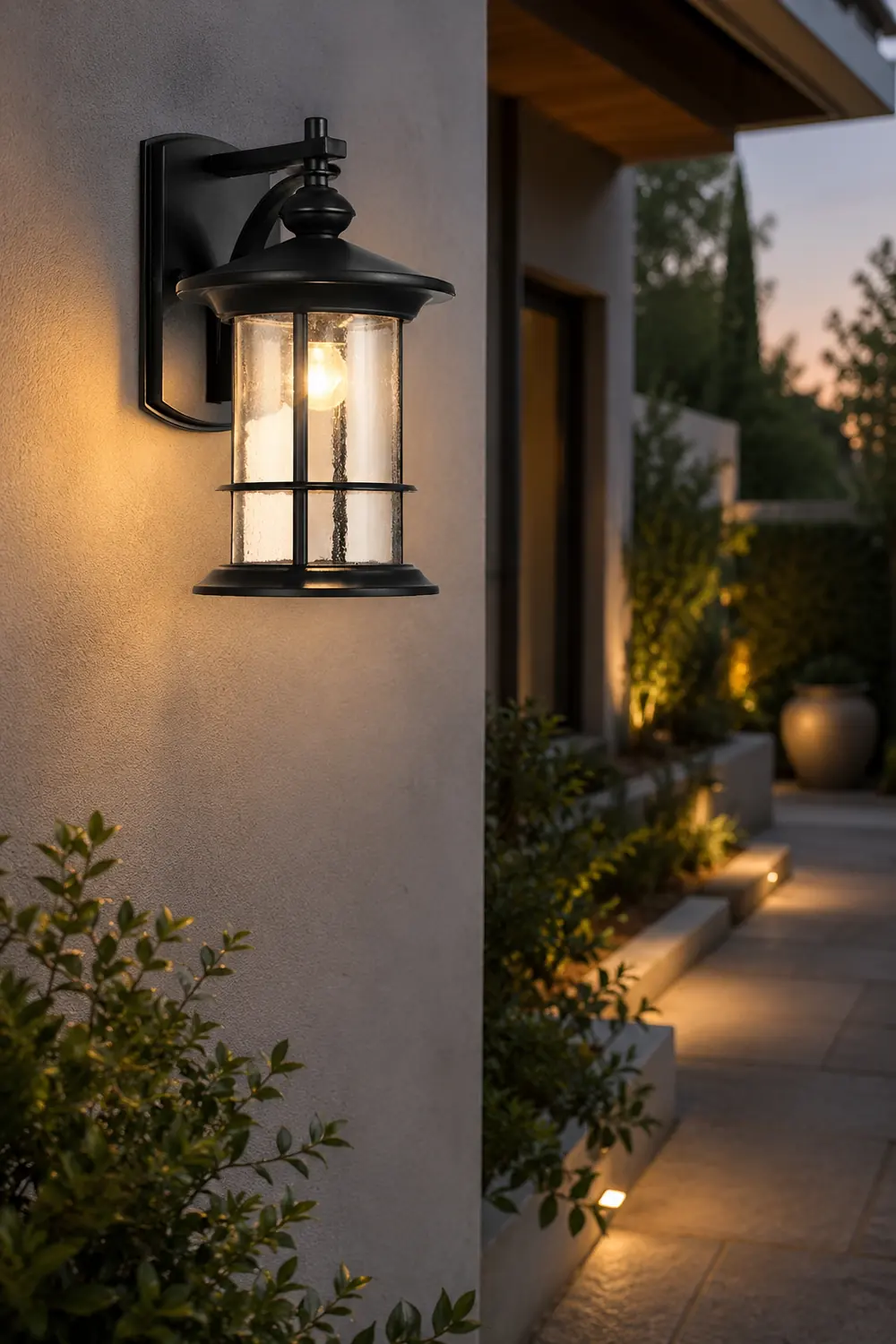Retro Aluminum Glass LED Waterproof Black American Garden Wall Lamp - Lumpaz