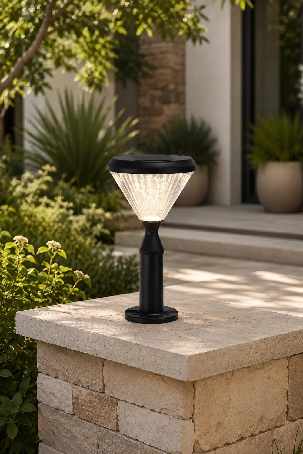 Round Waterproof Light Control LED Black Modern Solar Outdoor Lights - Lumpaz