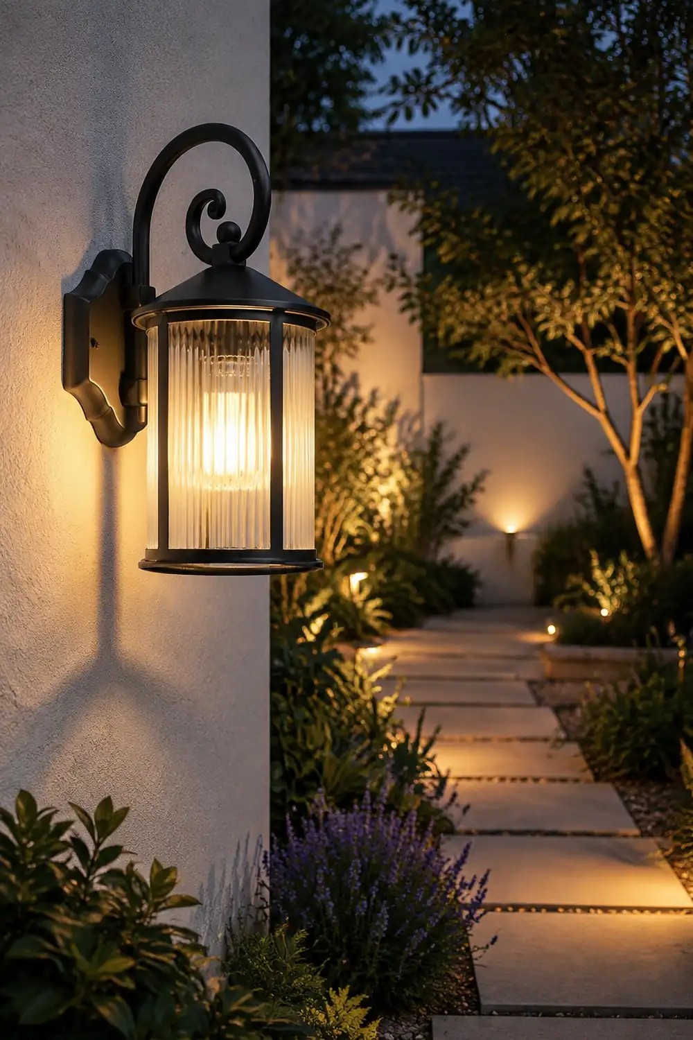 Waterproof Striped Glass Aluminum Black Retro Outdoor Wall Lights - Lumpaz